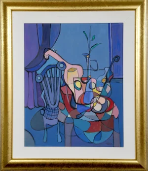 Still Life With Mandolin, Avi Farin Oil on Canvas, Signed L.r.