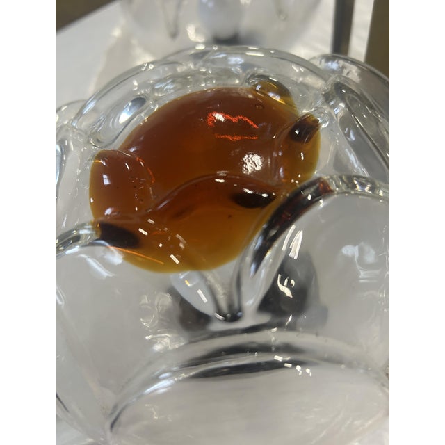 Metal 5-Light Chandelier in White and Amber Shaded Glass, 1976 For Sale - Image 7 of 11