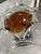 Metal 5-Light Chandelier in White and Amber Shaded Glass, 1976 For Sale - Image 7 of 11