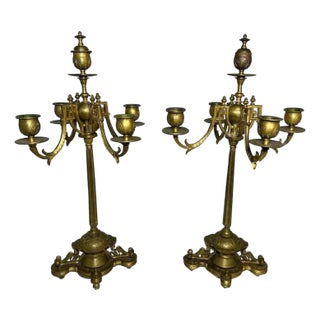 Antique Brass Candelabra Pair, Movement Gold Gilt Finish For Sale