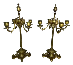 Antique Brass Candelabra Pair, Movement Gold Gilt Finish