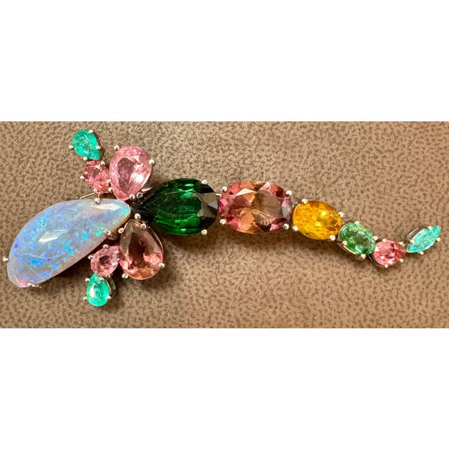 Blue Opal, Green Tourmaline & Multi Color Stone Brooch /Pin 18 Kt Gold 13gm By Medina For Sale - Image 8 of 18