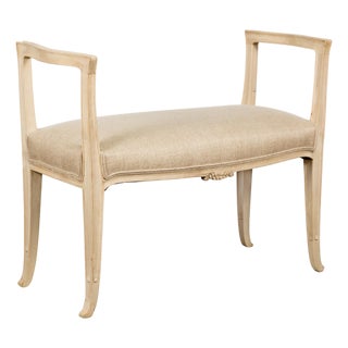 1920s French Carved Walnut Upholstered Bench with Natural Finish For Sale