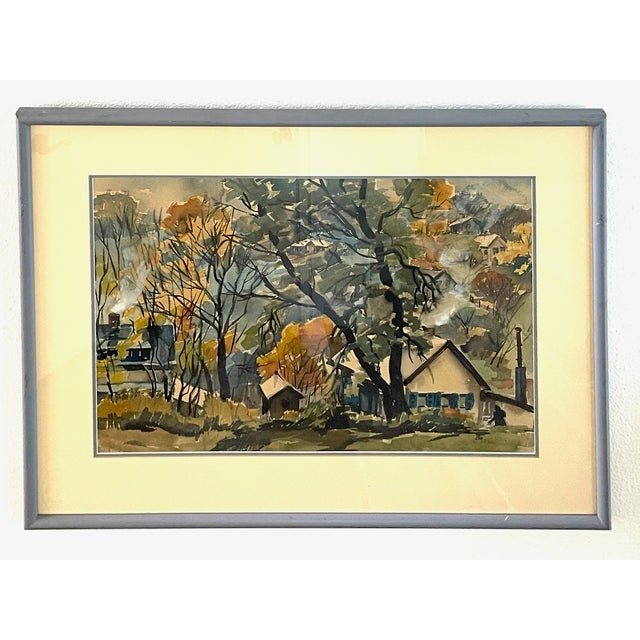 1960s Ruth VanSickle Ford Watercolor Autumn Landscape For Sale - Image 5 of 6