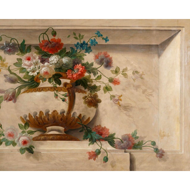 Textile Large 19th Century French Overdoor Painting, Still Life Flowers For Sale - Image 7 of 9