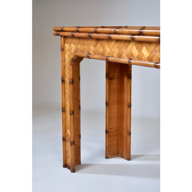 Vivai del Sud Vintage Basket Weave Woven Rattan Console Table For Sale - Image 4 of 10