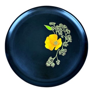 Vintage Mid Century Modern Yellow Orange Poppy Serving / Bar Tray For Sale
