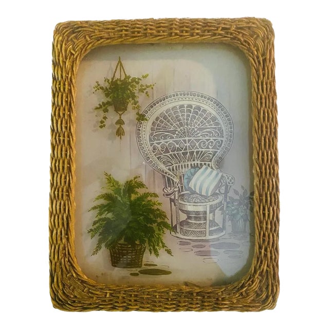 French Wicker Small Frame With 3d Design of Emmanuelle Peacock Chair Circa 1970s For Sale