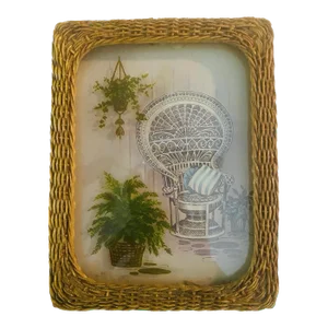 French Wicker Small Frame With 3d Design of Emmanuelle Peacock Chair Circa 1970s