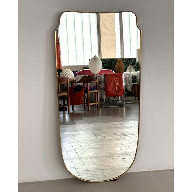 Mid-Century Modern Large Mid-Century Modern Italian Floor Mirror with Brass Frame, 1950 For Sale - Image 3 of 17
