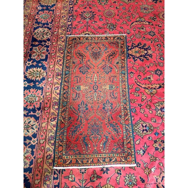 Antique Persian Sarouk Lilian Area Rug, Handwoven Allover Floral Pattern, Red & Navy, 2’ X 4’ For Sale - Image 4 of 4