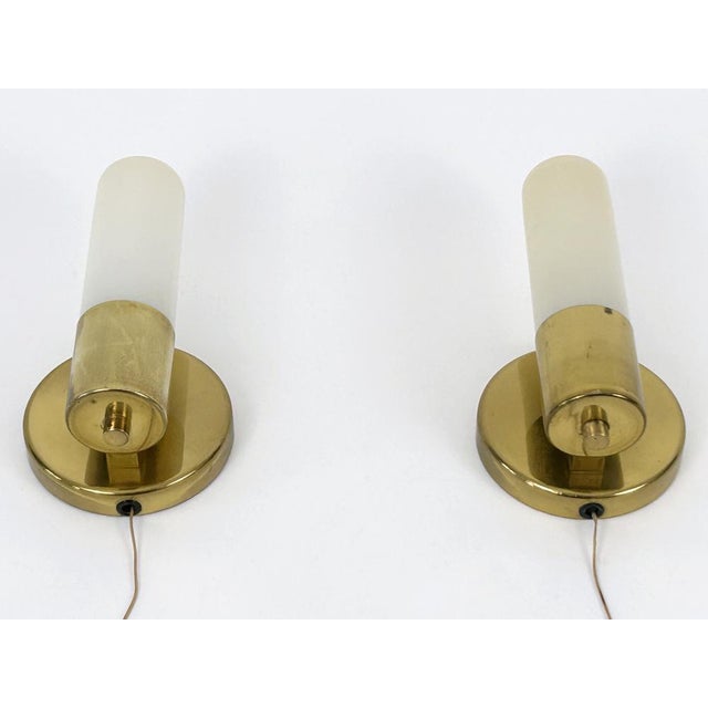 Bauhaus Brass & Opaline Glass Sconces, Germany, 1950s, Set of 2 For Sale - Image 12 of 18