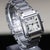 Silver 1990s Cartier Tank Francaise 2302 Large Steel Guilloche Roman Dial Blue Hands Watch For Sale - Image 8 of 12