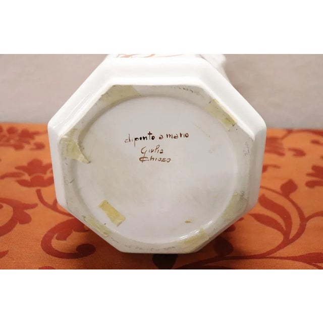 Beautiful Italian vase in white ceramic with fine hand painting by the artist Giulia Chioso. Signed.