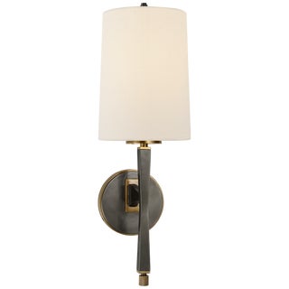 Thomas O'Brien for Visual Comfort Signature Edie Sconce in Bronze and Brass with Linen Shade For Sale