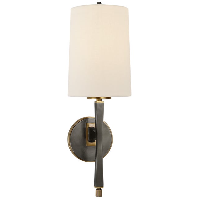 Thomas O'Brien for Visual Comfort Signature Edie Sconce in Bronze and Brass with Linen Shade For Sale
