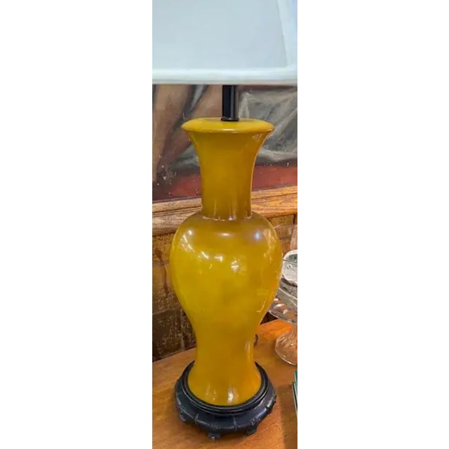 Vintage Chinese Yellow Ceramic Lamp For Sale - Image 4 of 5