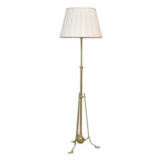 Arts and Crafts Adjustable Brass Tripod Floor Lamp, 1920s For Sale