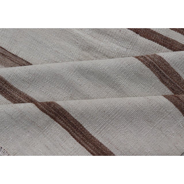 Vintage Gallery Turkish Kilim With Stripes in Ivory, Taupe and Brown 4'1" X12'7 For Sale - Image 11 of 11