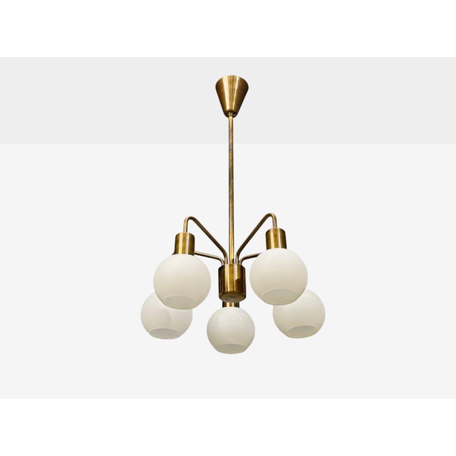Danish Modern, Pendant Light, Brass, Opal Glass, Denmark, 1970s For Sale - Image 4 of 11