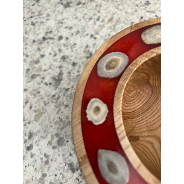Wood Bowl Hand Carved One-of-a-Kind Trimmed With Antler Horn Slices For Sale - Image 6 of 11