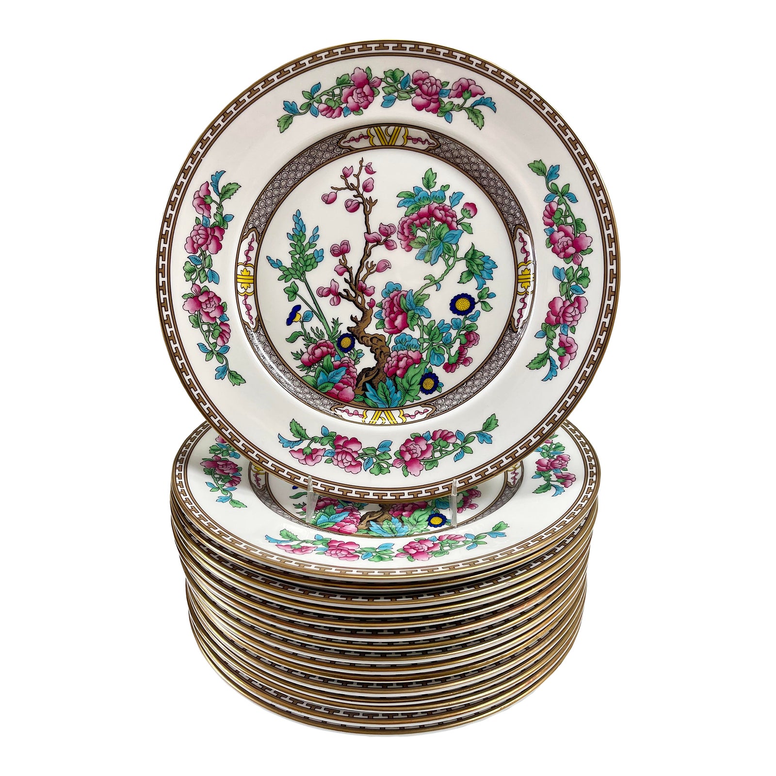 English Porcelain Aynsley Chinoiserie Indian Tree Dinner Plates - Set ...