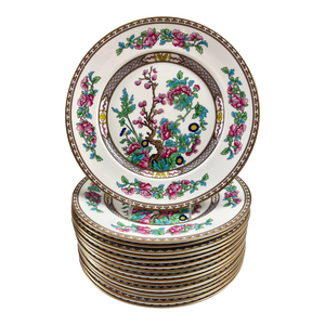 English Porcelain Aynsley Chinoiserie Indian Tree Dinner Plates - Set of 16