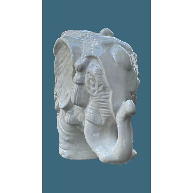 Chinoiserie Vintage Large White Glazed Ceramic Elephant Planter / Cachepot For Sale - Image 3 of 7