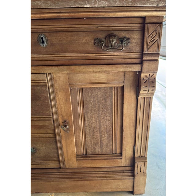 Brown Antique European Walnut Rose Marble-Top Dresser With Mirror, C. Late 19th Century For Sale - Image 8 of 11
