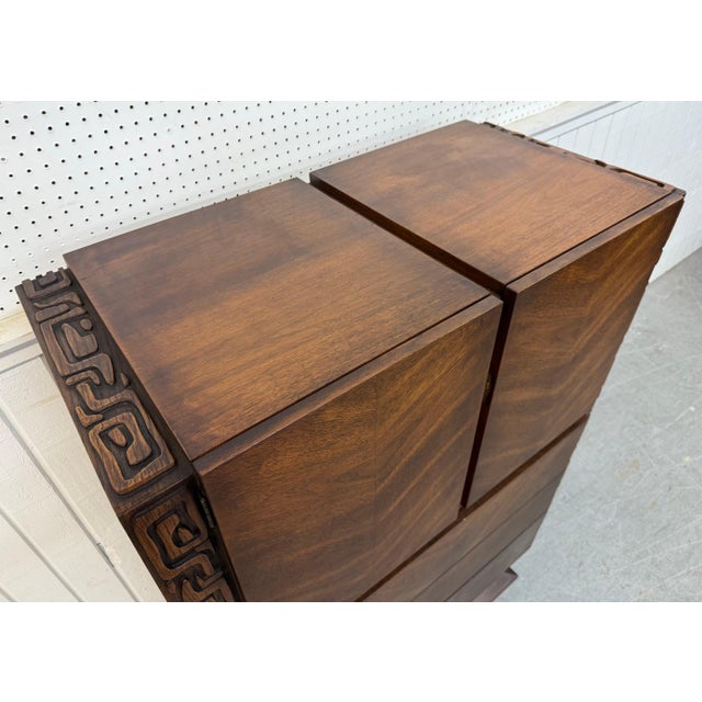 United Furniture Corporation Mid-Century Modern United Tiki Walnut High Chest For Sale - Image 4 of 10
