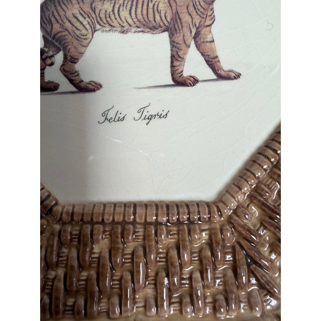 4 VTG Raymond Waites Empire Plates Brown Rattan Tiger Leopard Octagon 9.5" For Sale - Image 4 of 10