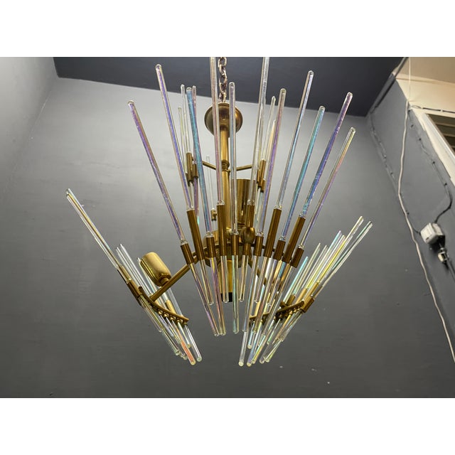 1970s Murano Glass Rod Brass Chandelier by Gaetano Sciolari, Italy, 1970s For Sale - Image 5 of 12