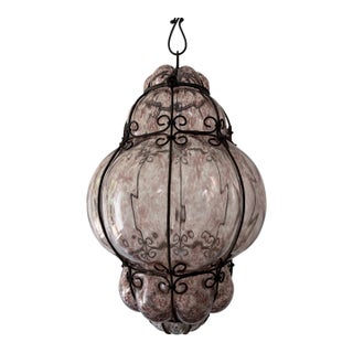 1 of 3 Big Mid-Century Seguso Murano Amethyst Blown Tortoise Lantern Chandelier For Sale