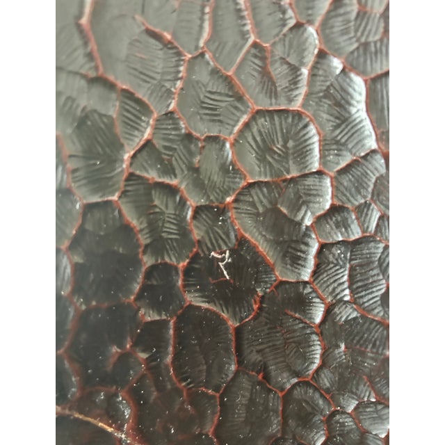 Oxblood Red 19th Century Beveled Fireplace Mirror, Framed in Heavy Wood Embossed With Leather and Thinly Gilded. For Sale - Image 8 of 8