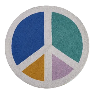 Circle Shaped Peace Round Hook Rug, 3' x 3'