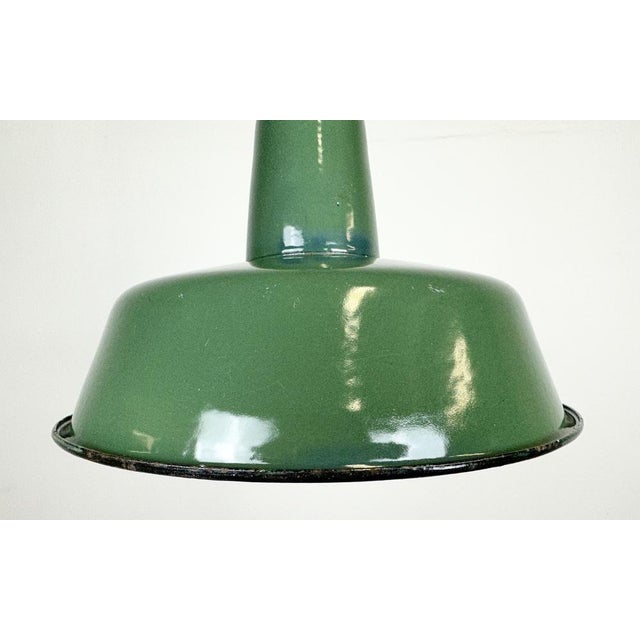 Small Industrial Green Enamel Pendant Lamp, 1960s For Sale - Image 4 of 16