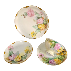 Vintage r.c. Versailles Bavaria Painted Gilded Chrysanthemums Porcelain 4piece Tea Set