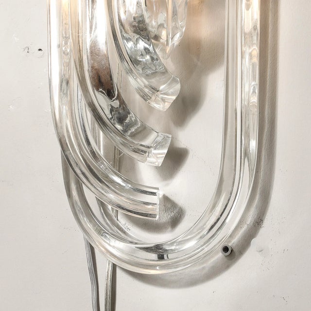 Modernist Pair of Hand Blown Translucent Murano Glass Ribbon Sconces For Sale In New York - Image 6 of 12