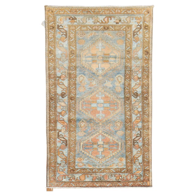 Textile 1920s Blue Orange Traditional Persian Malayer Rug - 2'5" x 4'7" For Sale - Image 7 of 18