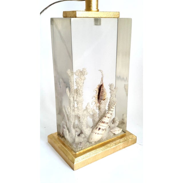 French Lamp Shells Seashells Lucite Aquarium & Shade For Sale - Image 3 of 9