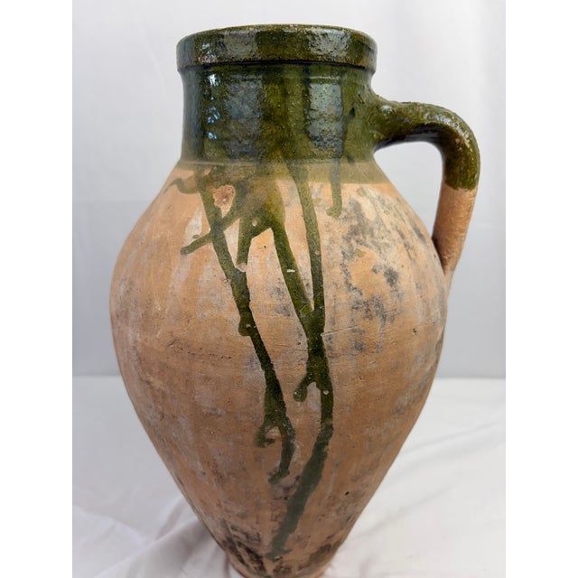 Contemporary Mid 20th Century Turkish Terracotta Oil Jar With Green Glaze – Rustic Mediterranean Vessel For Sale - Image 3 of 7