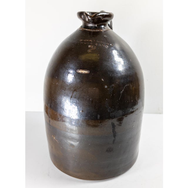 Farmhouse 19th Century American Stoneware Albany Slip Glaze Jug, w.m.e. Warner West Troy For Sale - Image 3 of 11