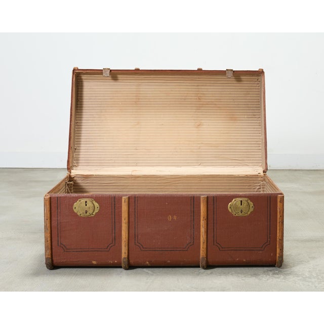 Chocolate Early 20th Century Art Deco Canvas and Bentwood Steamer Trunk For Sale - Image 8 of 18