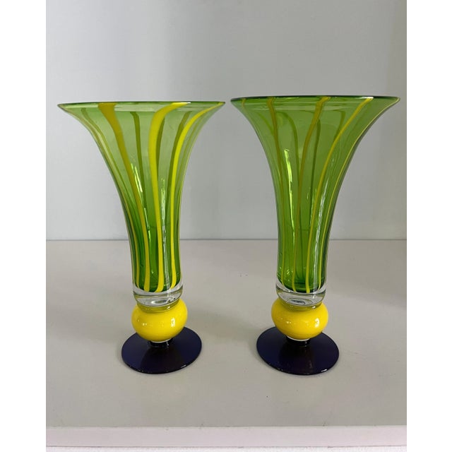 Glass Murano Art Glass Trumpet Vases - A Pair For Sale - Image 7 of 13