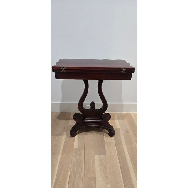 Mid 20th Century Lyre Base Mahogany Folding Card, Game Table For Sale - Image 4 of 10