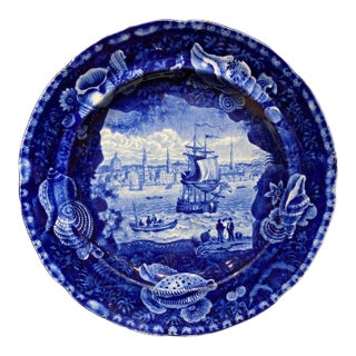19th Century Enoch Wood & Sons Nautical Flow Blue Plate Staffordshire View of Liverpool Rare For Sale