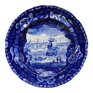 19th Century Enoch Wood & Sons Nautical Flow Blue Plate Staffordshire View of Liverpool Rare