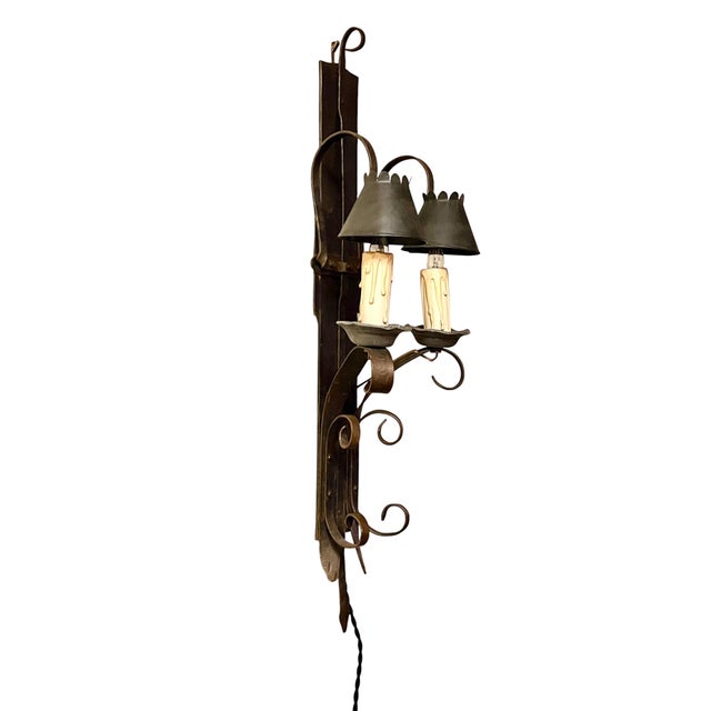 Mid 20th Century Brutalist Hand Forged Iron and Pewter Wall Sconce For Sale - Image 10 of 18