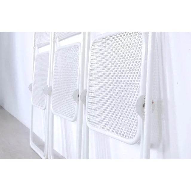 Folding Chairs in White Enamelled Iron,1960 - 70s, Set of 3 For Sale - Image 10 of 15
