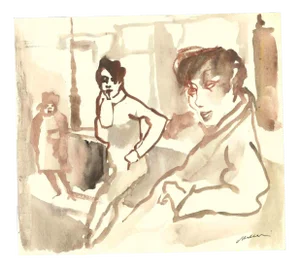 Mino Maccari, The Company, Watercolor, Mid-20th Century